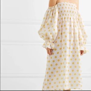 Sleeper Linen Polka Dot Atlanta Dress in Ecru Yellow Cream Midi Size Small